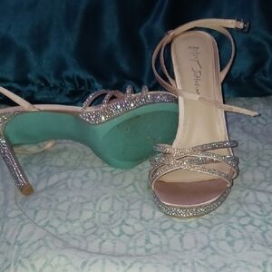 Betsey Johnson Women's Strappy Rhinestone Heels - Silver